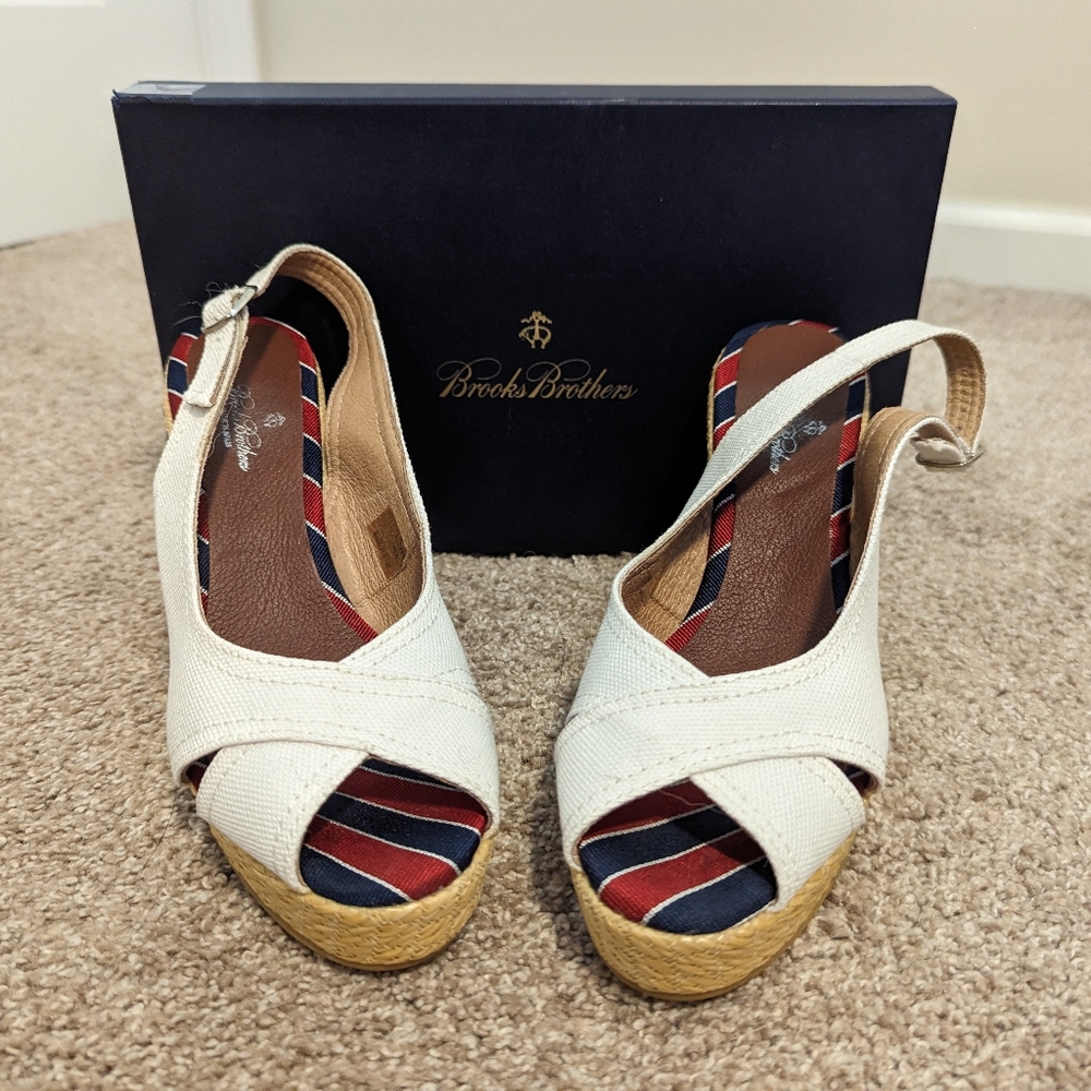 Canvas Peep Toe Brooks Brothers Wedges